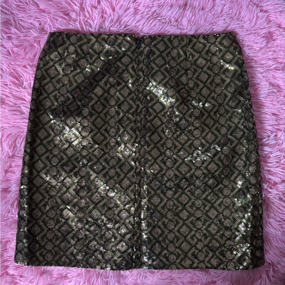 NWOT Banana Republic sz4P Gold and green sequin skirt with brown lining - Picture 3 of 7
